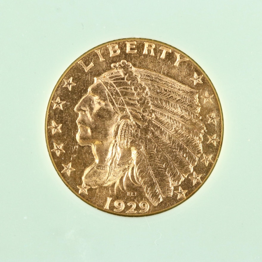 Numistrust Graded MS61 1929 Indian Head $2.50 Gold Quarter Eagle