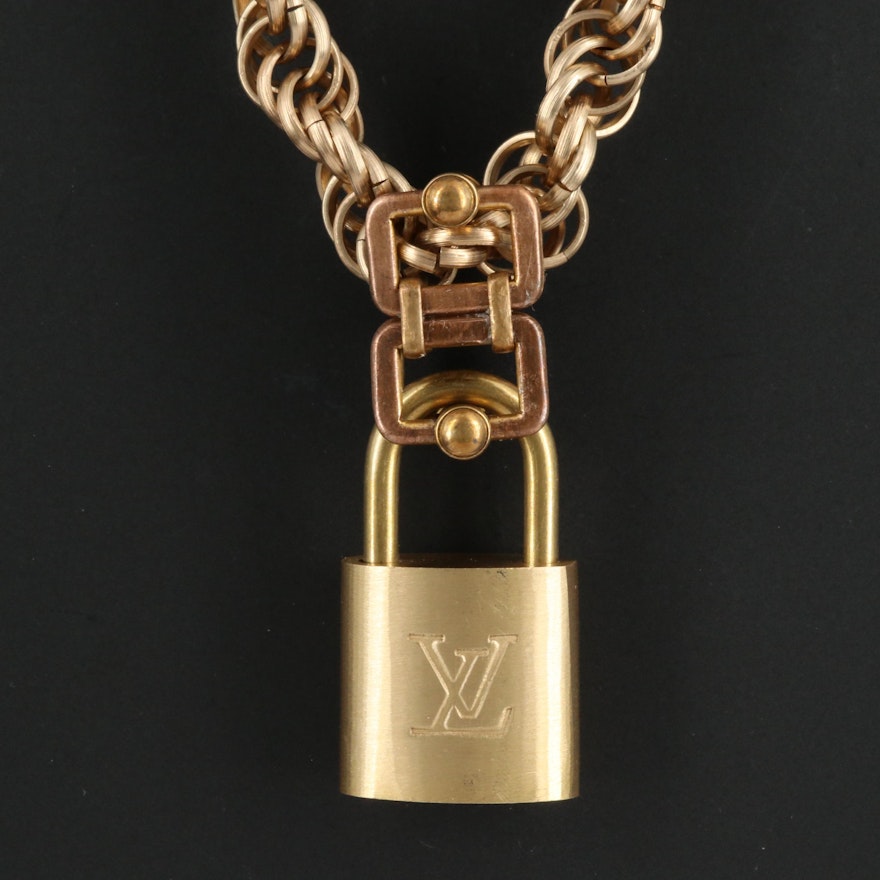 Louis Vuitton Lock and Key Necklace with Vintage Rope Chain