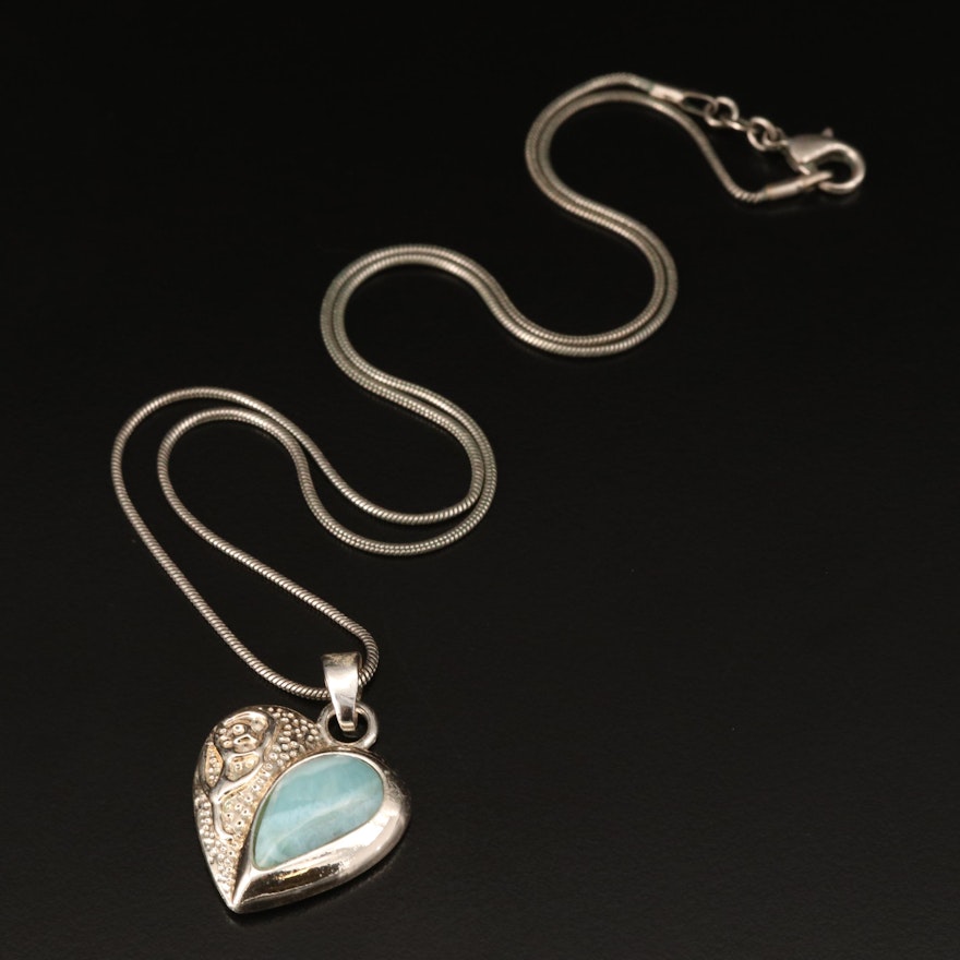 Sterling Larimar Heart Pendant Necklace