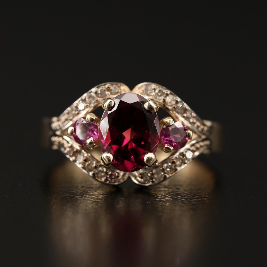 14K Garnet and Diamond Ring