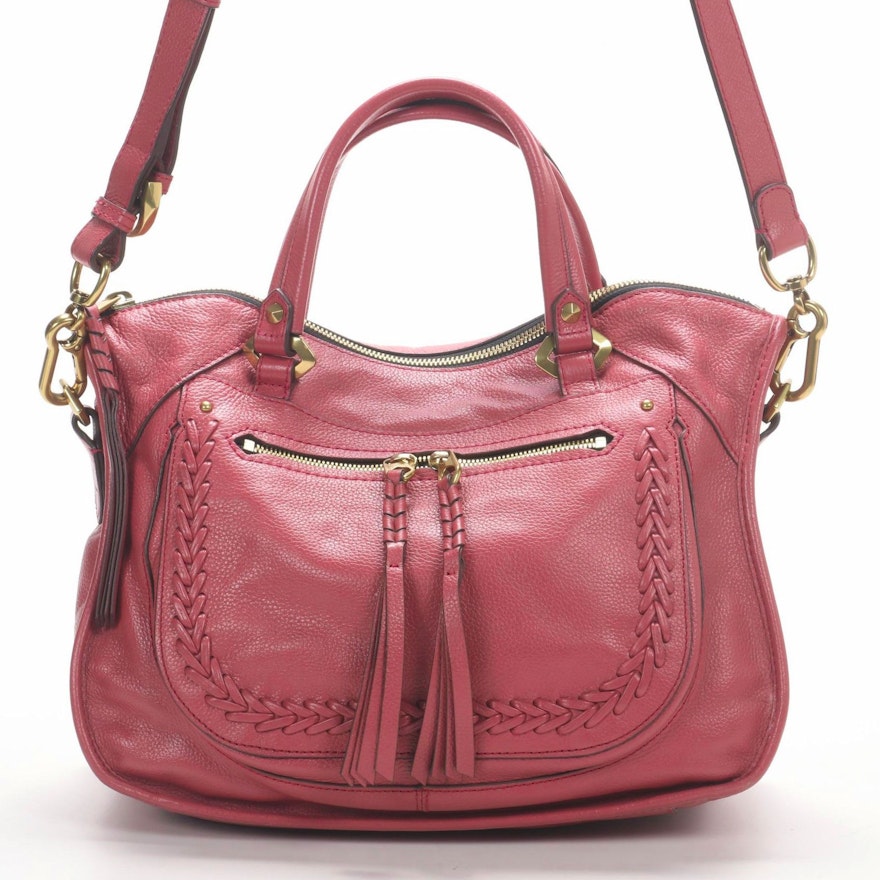 orYANY Whipstitch Two-Way Satchel in Grained Rose Leather with Tassels