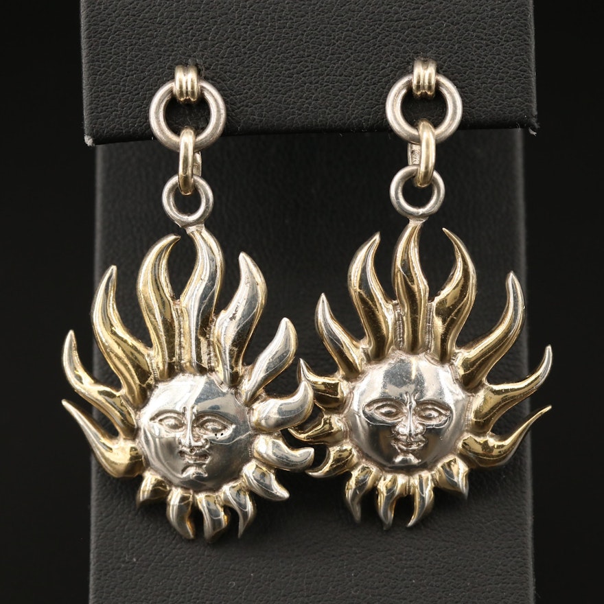 Mexican Sterling Silver Sun Face Earrings