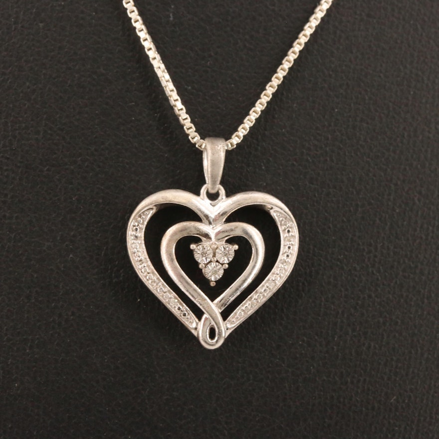 Sterling Silver Illusion Set Diamond Pendant Necklace