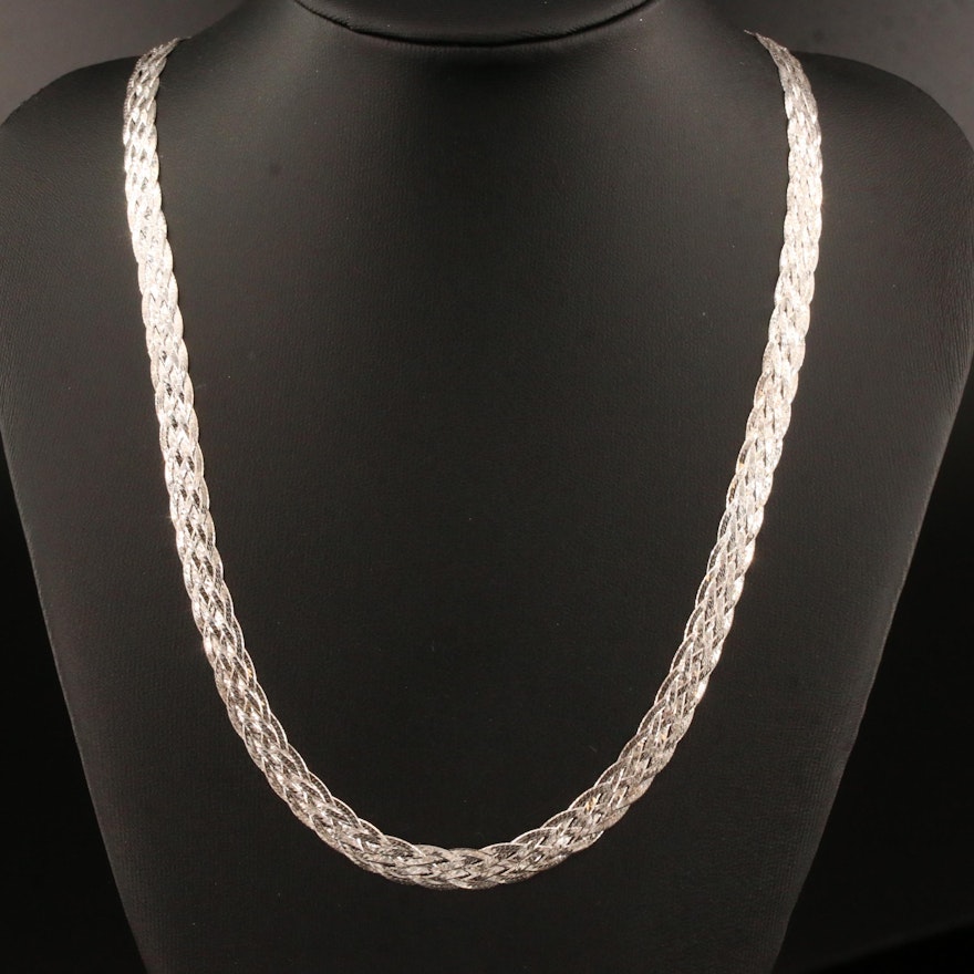 Sterling Silver Braided Herringbone Chain Necklace