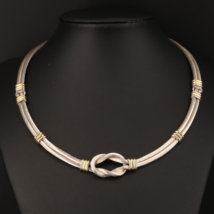 950 Silver Cable Knot Collar with 18K Accents