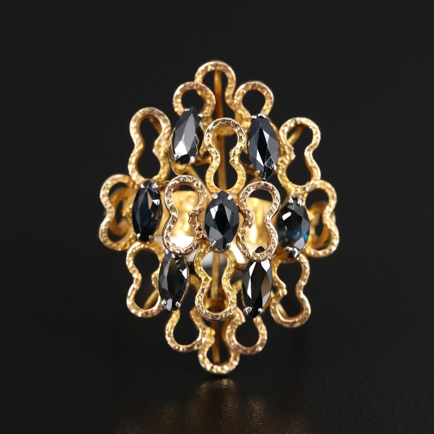 Circa 1970s 14K Marquise Faceted Sapphire Ring