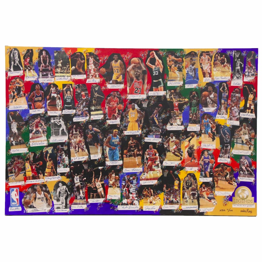 2010 "NBA Legends" Mixed Media Art, Autos of Jordan, Bryant, James, Bird, More