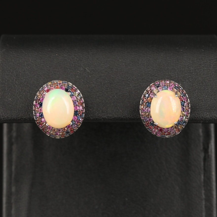 Sterling Opal and Sapphire Drop Earrings