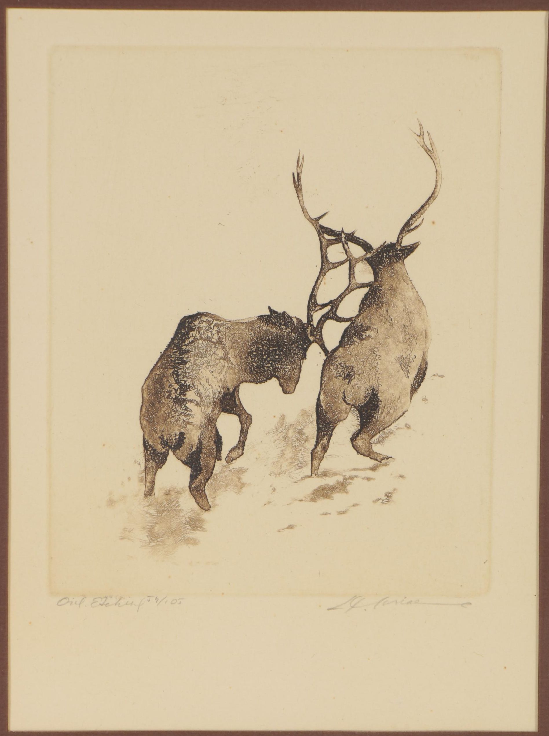 Marianne L. Almasy Etching "Elks," 20th Century
