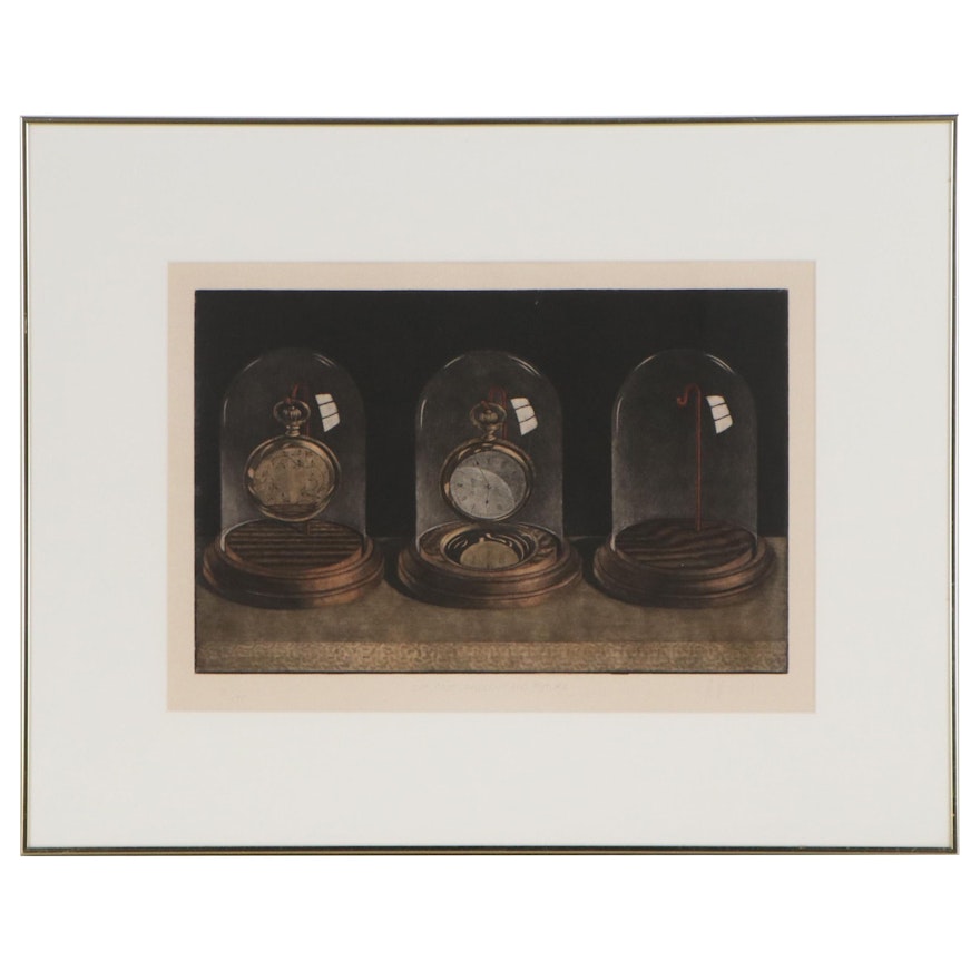 Byron H. Bratt Color Etching with Mezzotint "The Past, Present and Future," 1979