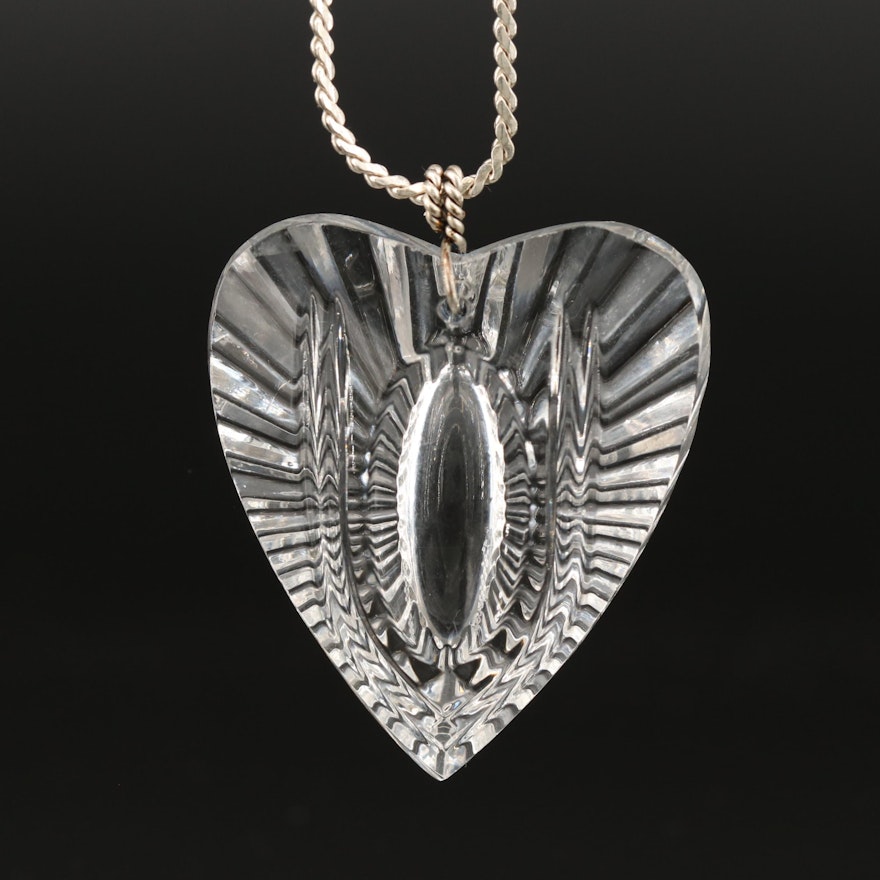 Waterford Sterling Crystal Heart Pendant Necklace with Pouch and Box