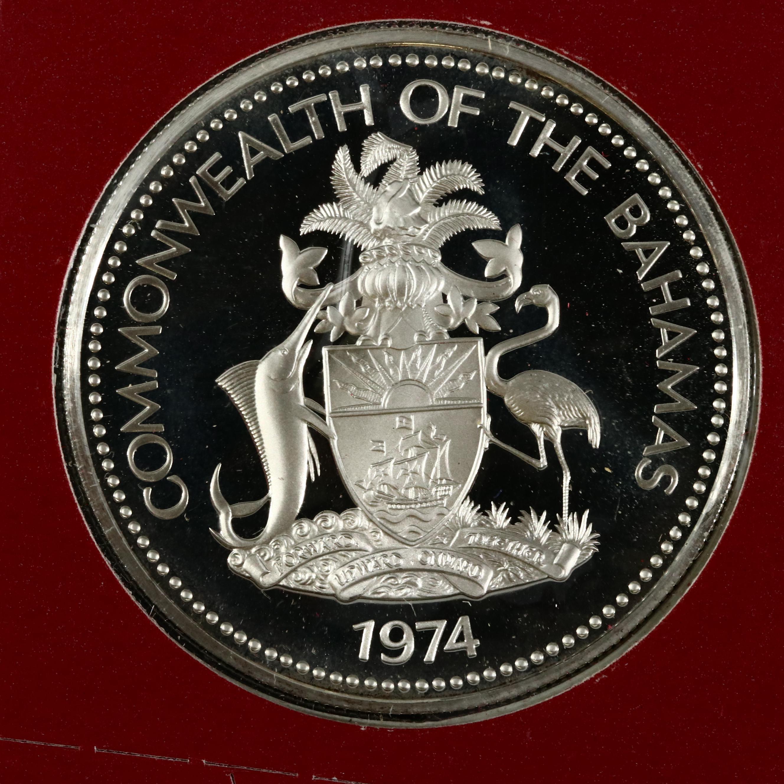 1974 Bahamas "Flamingo" $2 Sterling Silver Coin Issued by The Franklin Mint