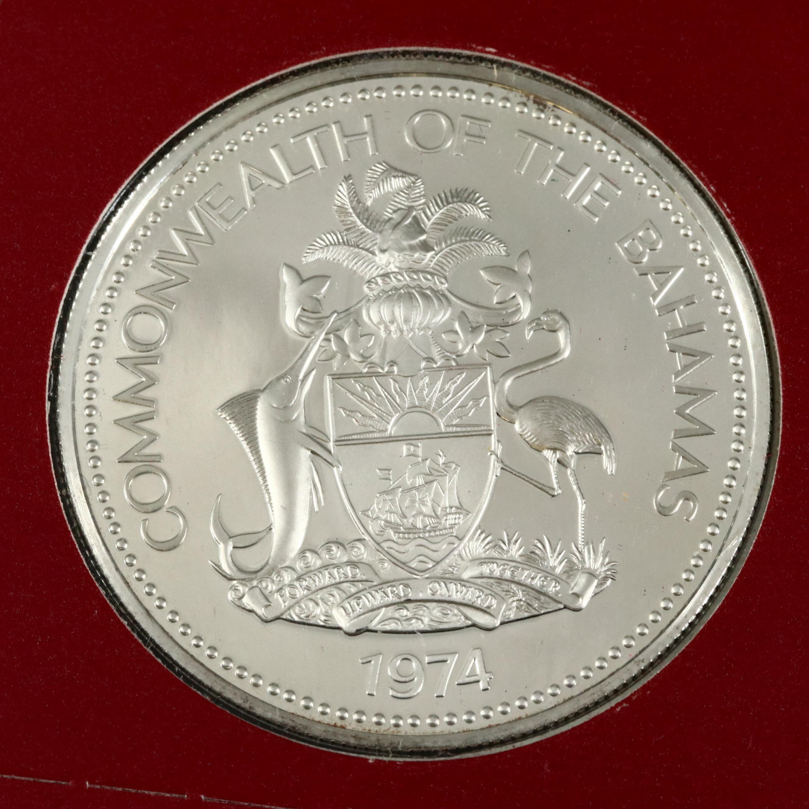 1974 Bahamas "Flamingo" $2 Sterling Silver Coin Issued by The Franklin Mint