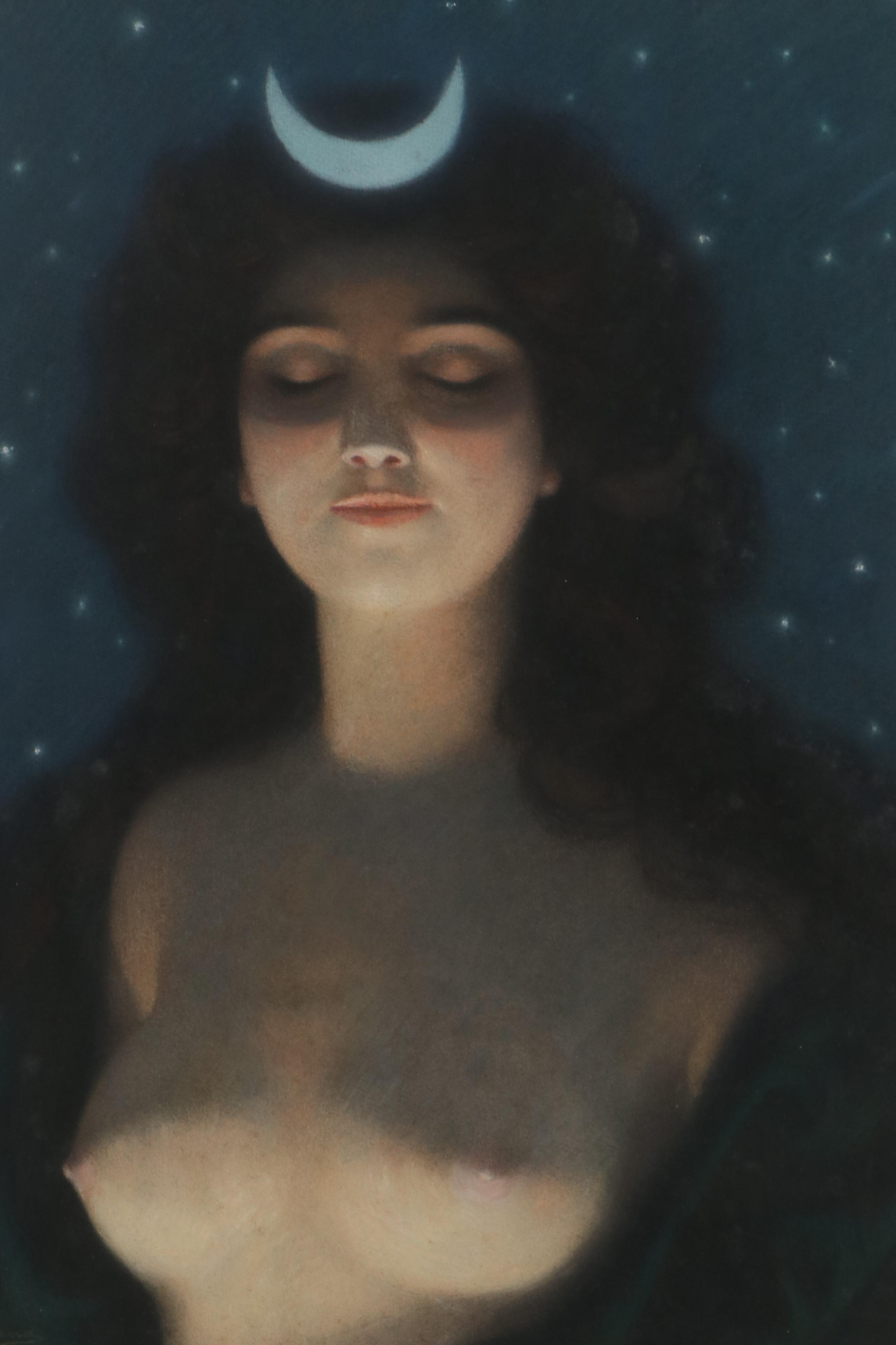 Giovanni Caldana Surrealist Pastel Drawing of Female Nude, Early-20th Century