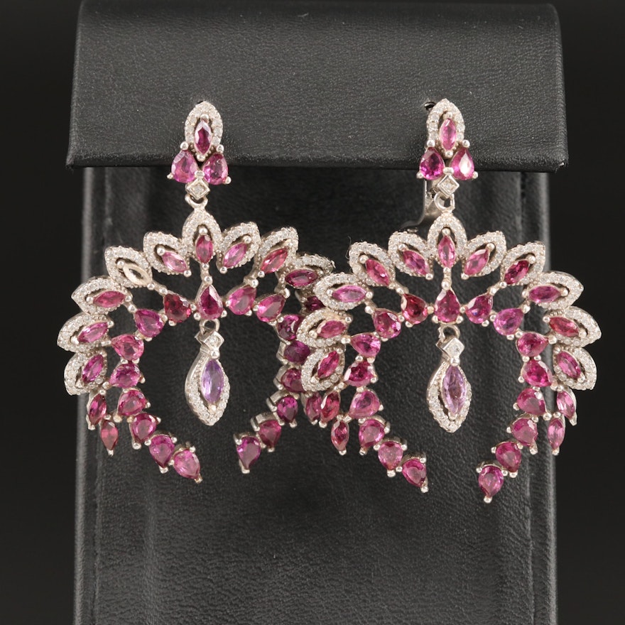 Sterling Rhodolite Garnet, Amethyst, and Cubic Zirconia Dangle Earrings