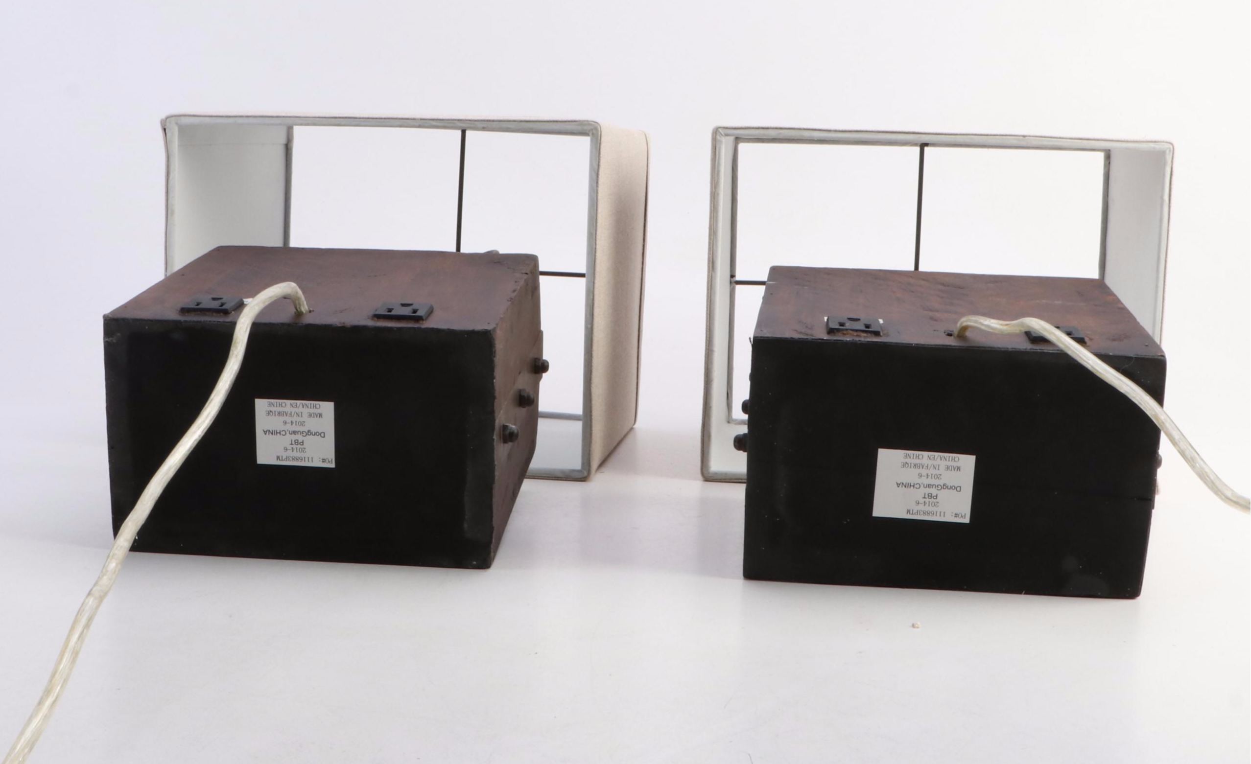 Contemporary Loft Style Wooden Lamps with Rectangular Linen Shades