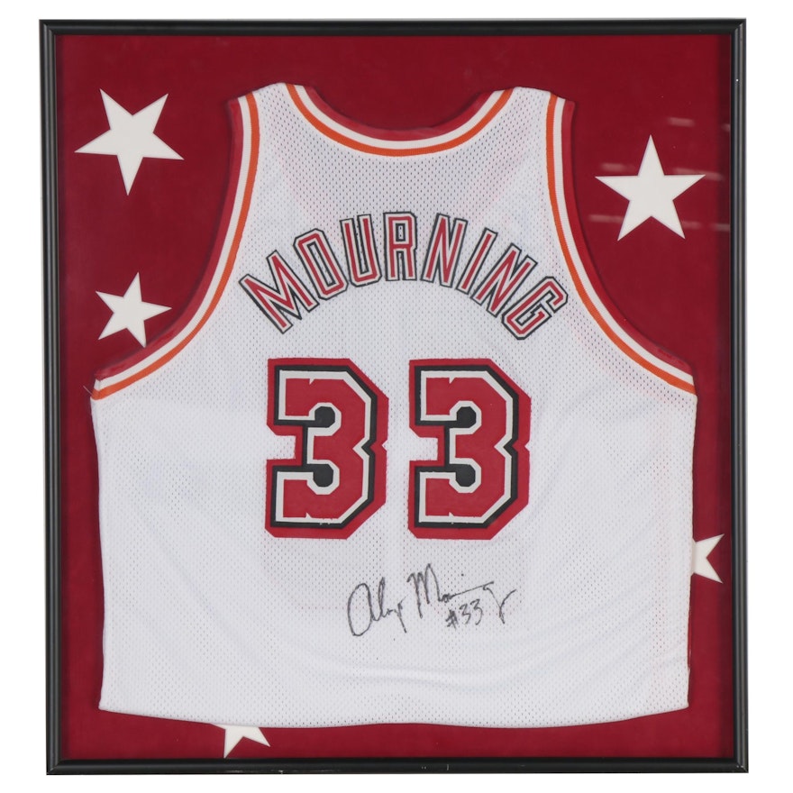 Alonzo Mourning Autographed Miami Heat Replica Jersey, Framed