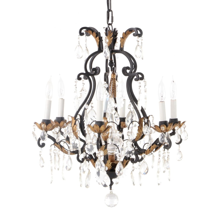 Italian Rococo Style Wrought Iron Chandelier, Late 20th Century