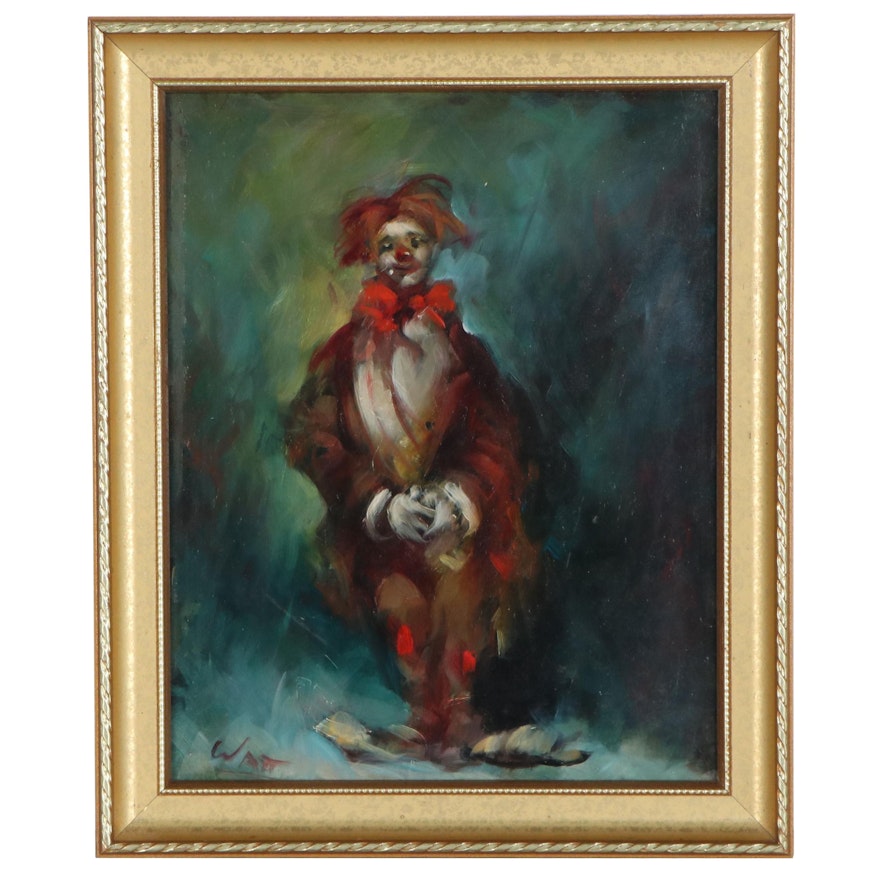 Harold Watt Oil Painting of a Clown, 20th Century