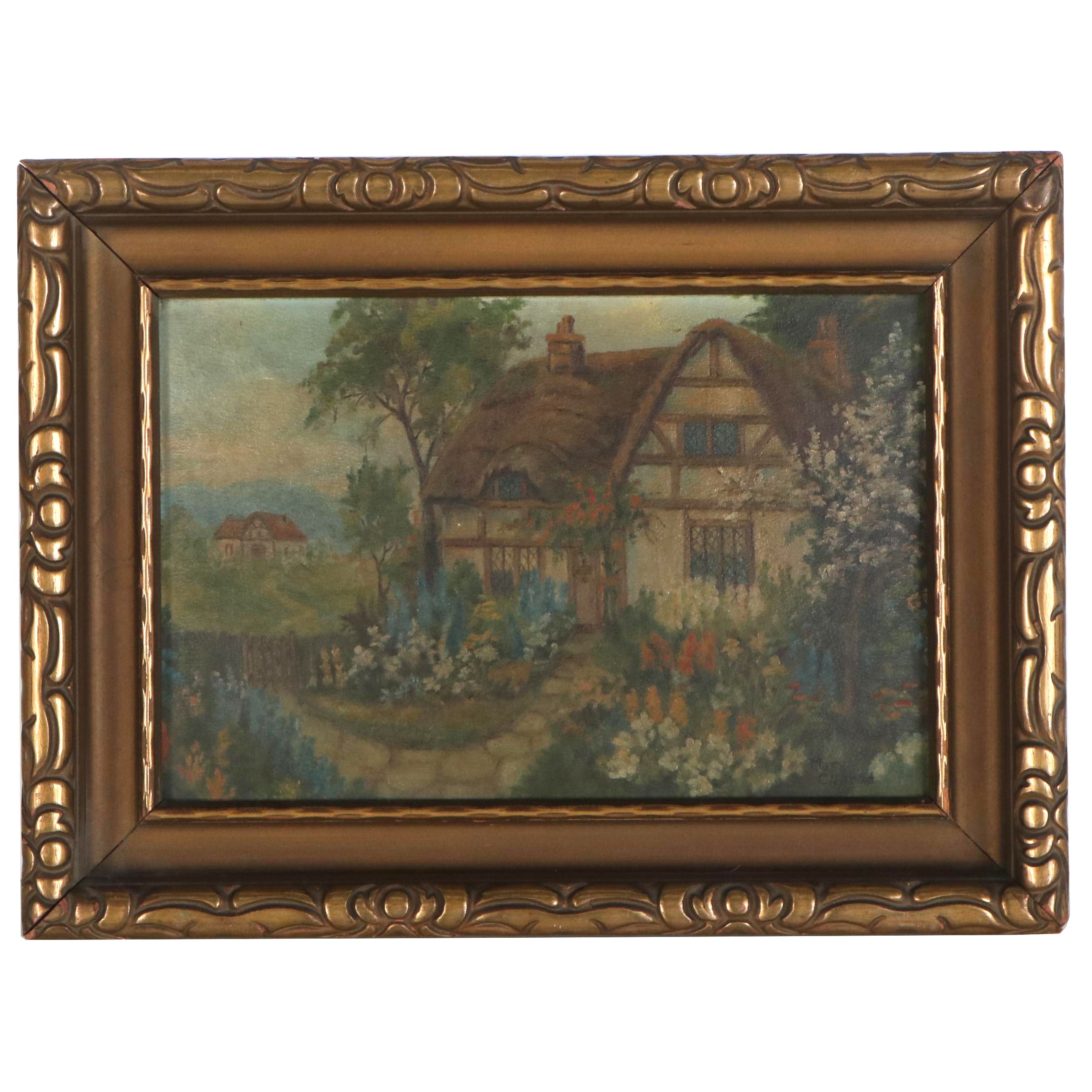 Mary Conrad Oil Painting of English Cottage and Garden