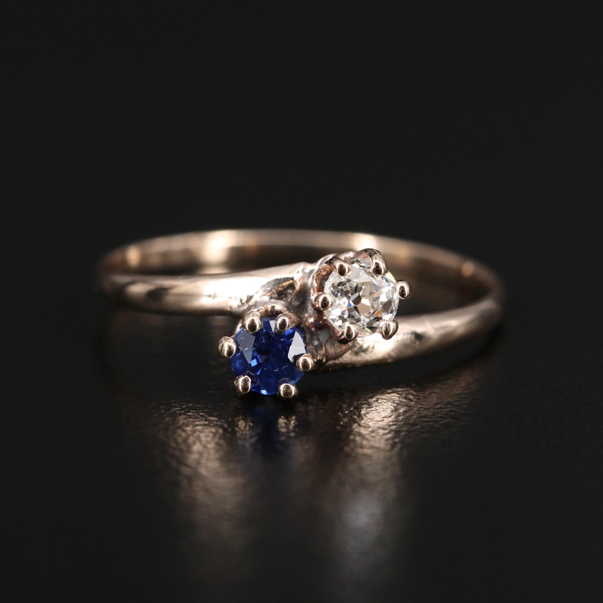 Vintage 9K Diamond and Sapphire Bypass Ring