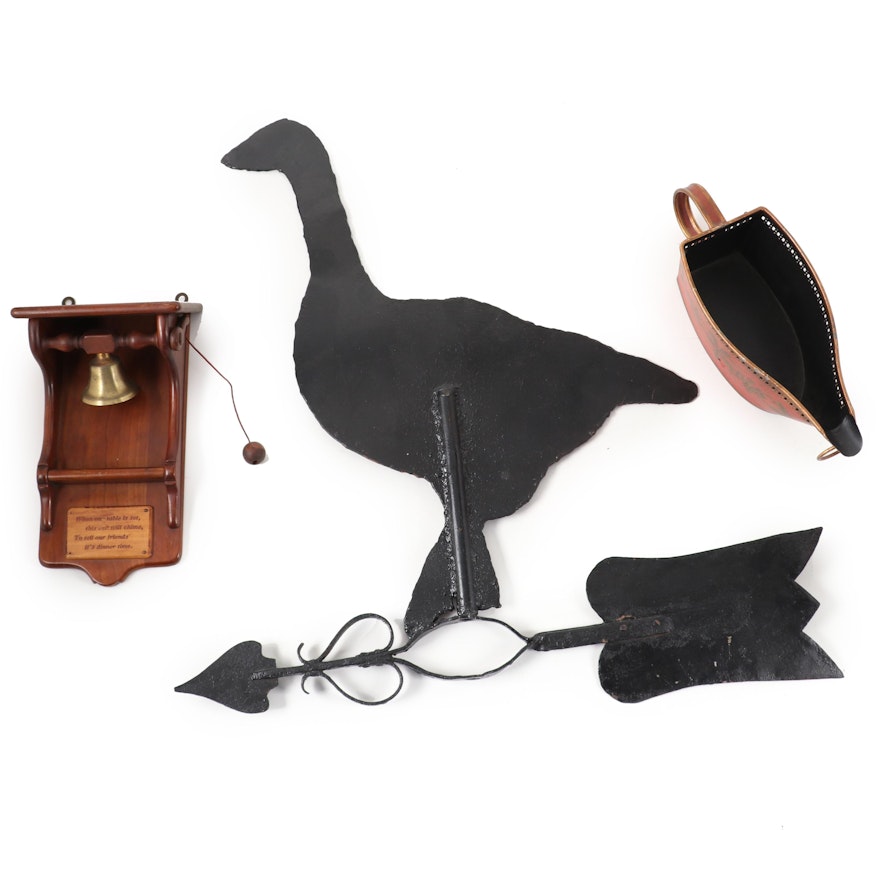 Cast Iron Goose Weather Vane, Stickley Wine Caddy and Dinner Bell