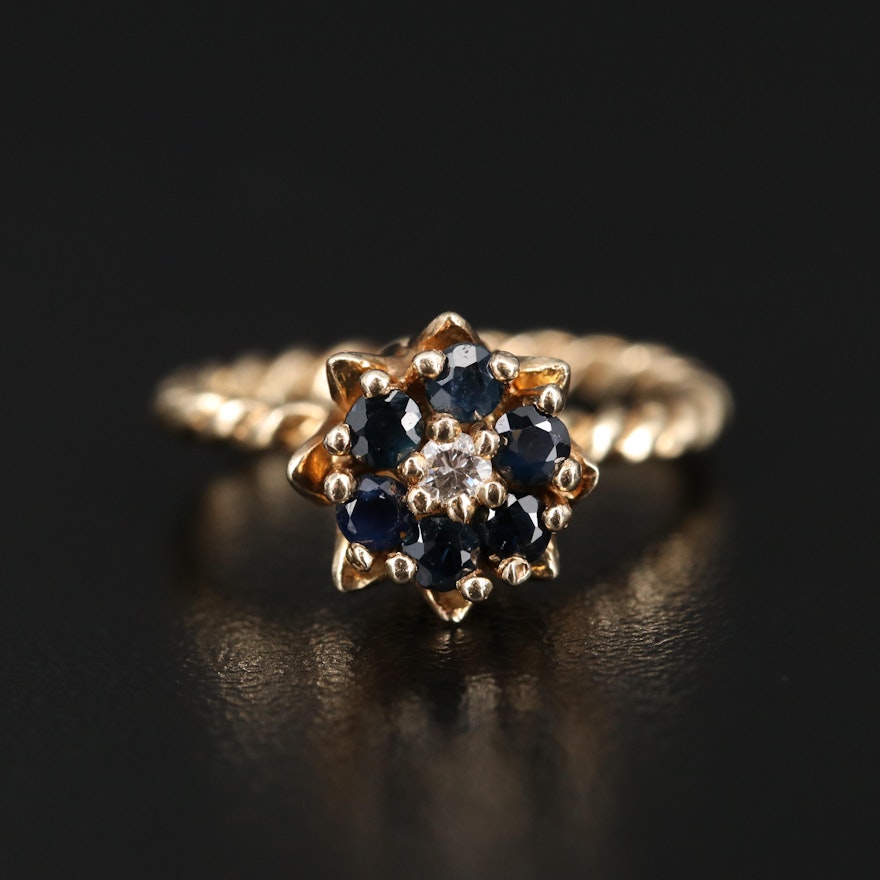 14K Diamond and Sapphire Tulip Setting Ring
