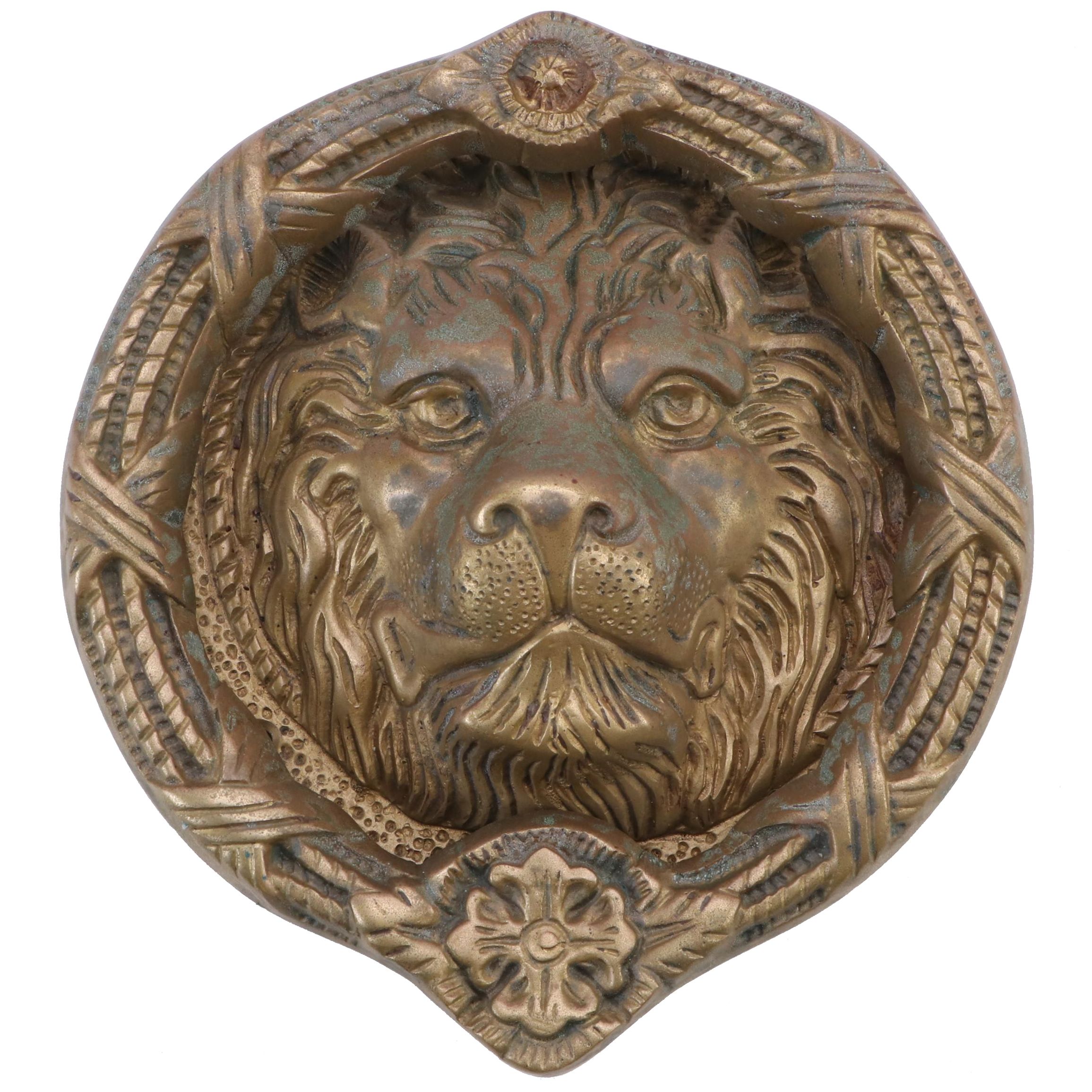 Patinated Cast Brass Lion Face Door Knocker