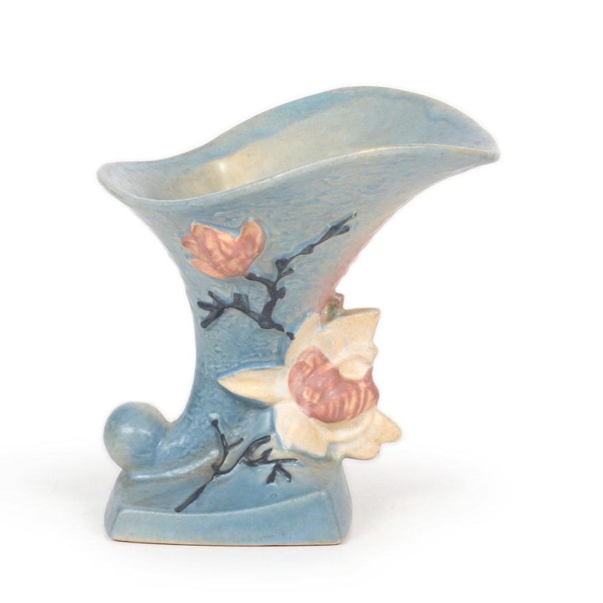 Roseville Pottery Earthenware "Magnolia Blue" Vase, 1940s