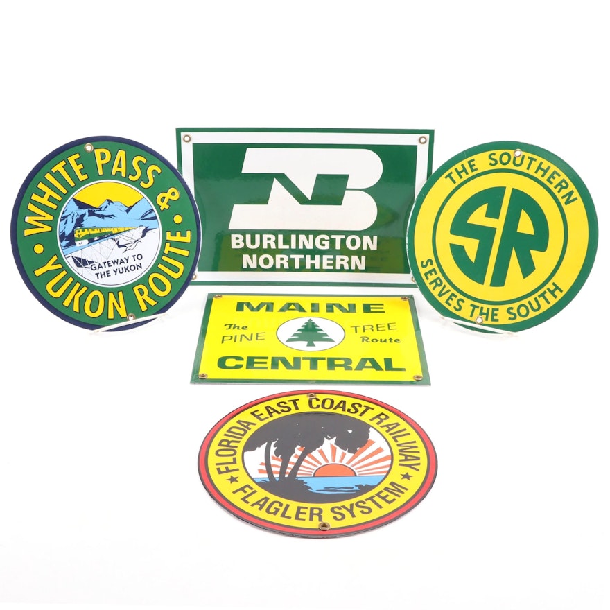 Replica Metal Railway Lines Signs, "Burlington Northern," "Maine Central," More