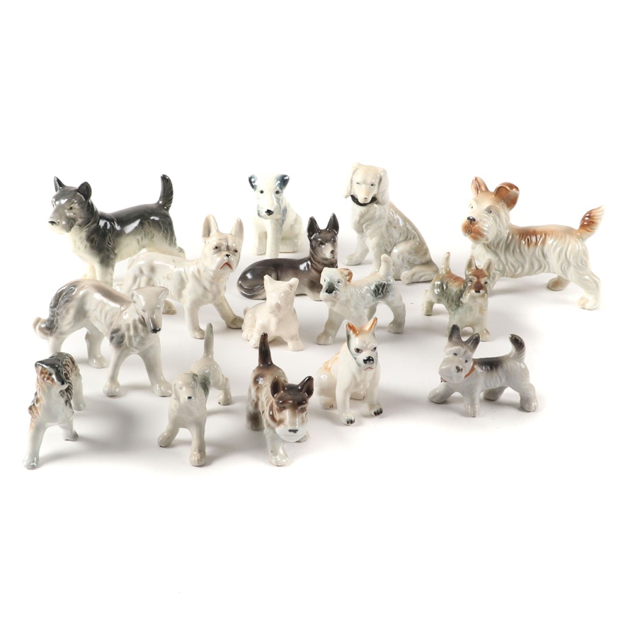 Ceramic Hound and Terrier Figurines, Mid-20th Century