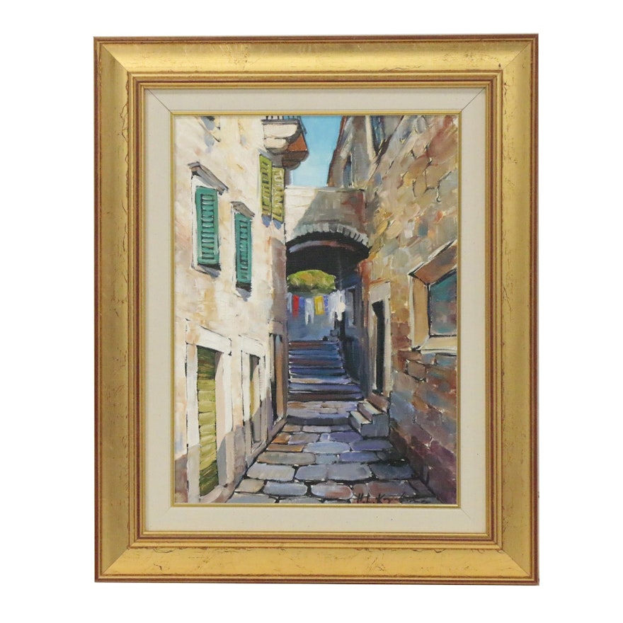 Hrvoje L. Kapelina Oil Painting of European Architecture