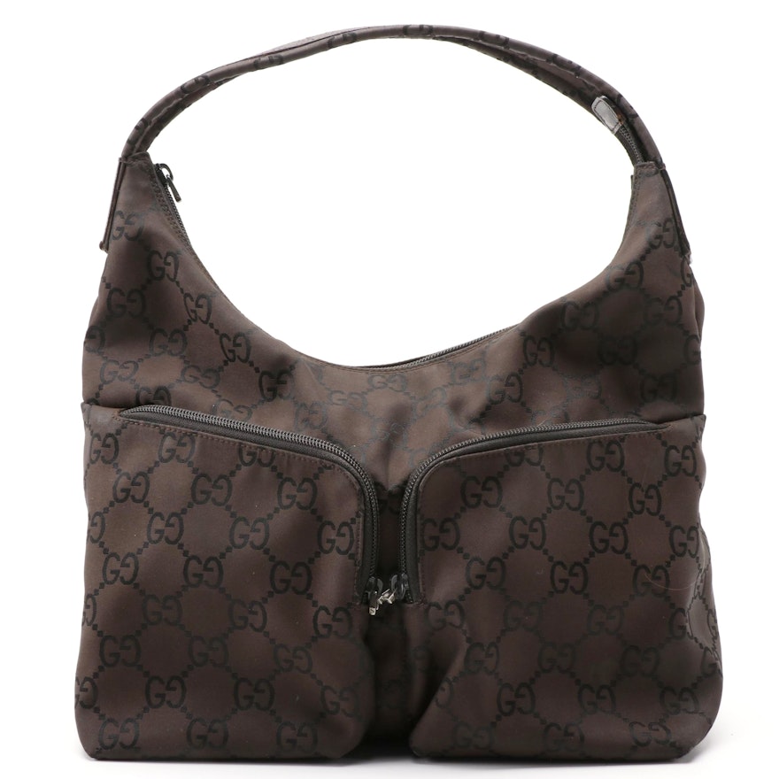 Gucci GG Dark Brown/Black Canvas Shoulder Bag with Leather Trim