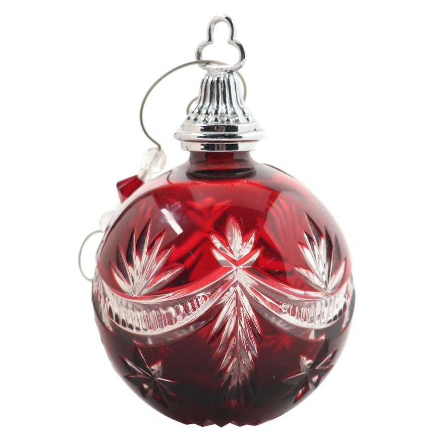 Waterford Crystal Red Cut to Clear Ornament with a Decorative Hook
