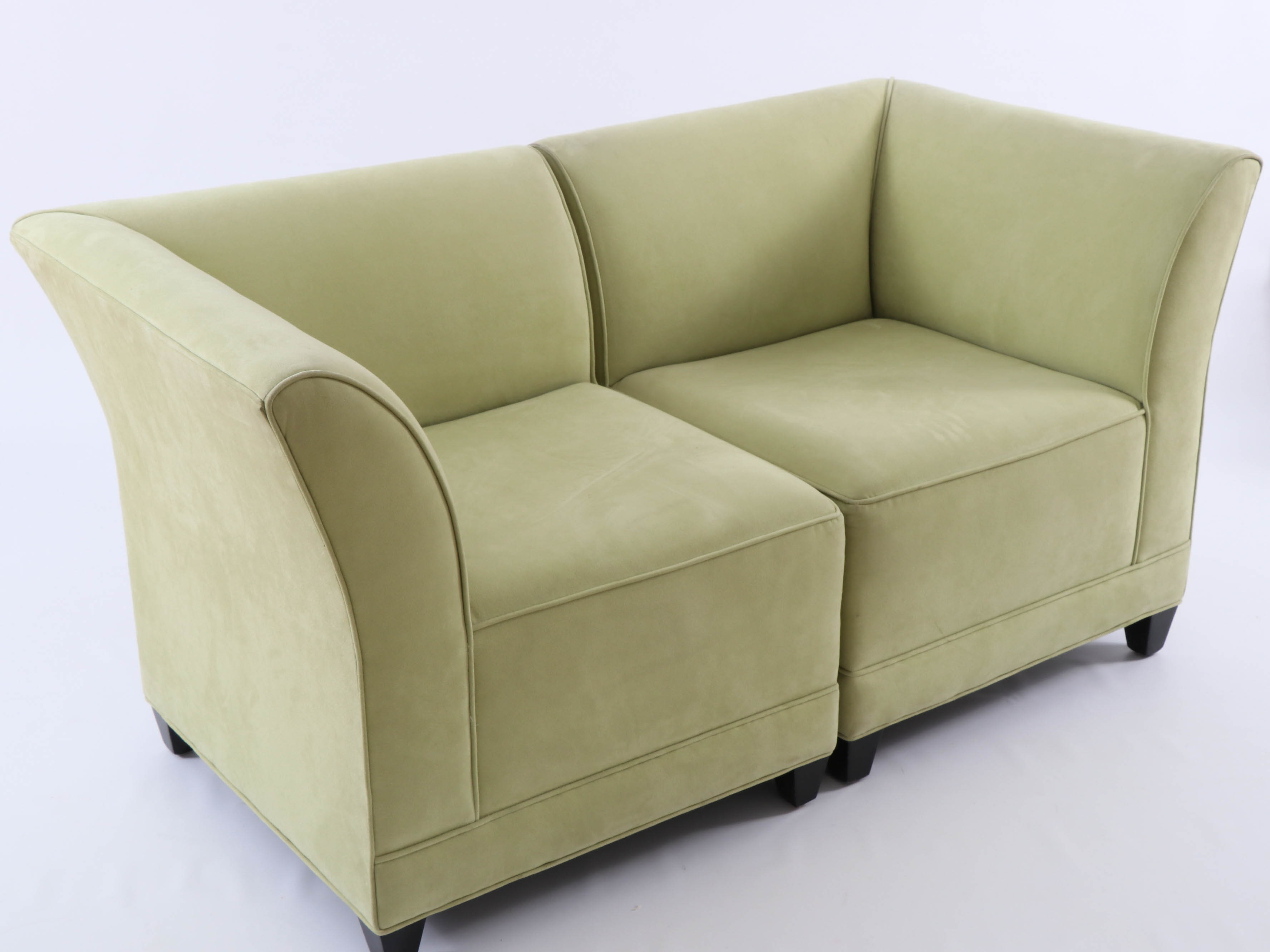 Modern Todd Hase Celery Green Microfiber Modular Loveseat