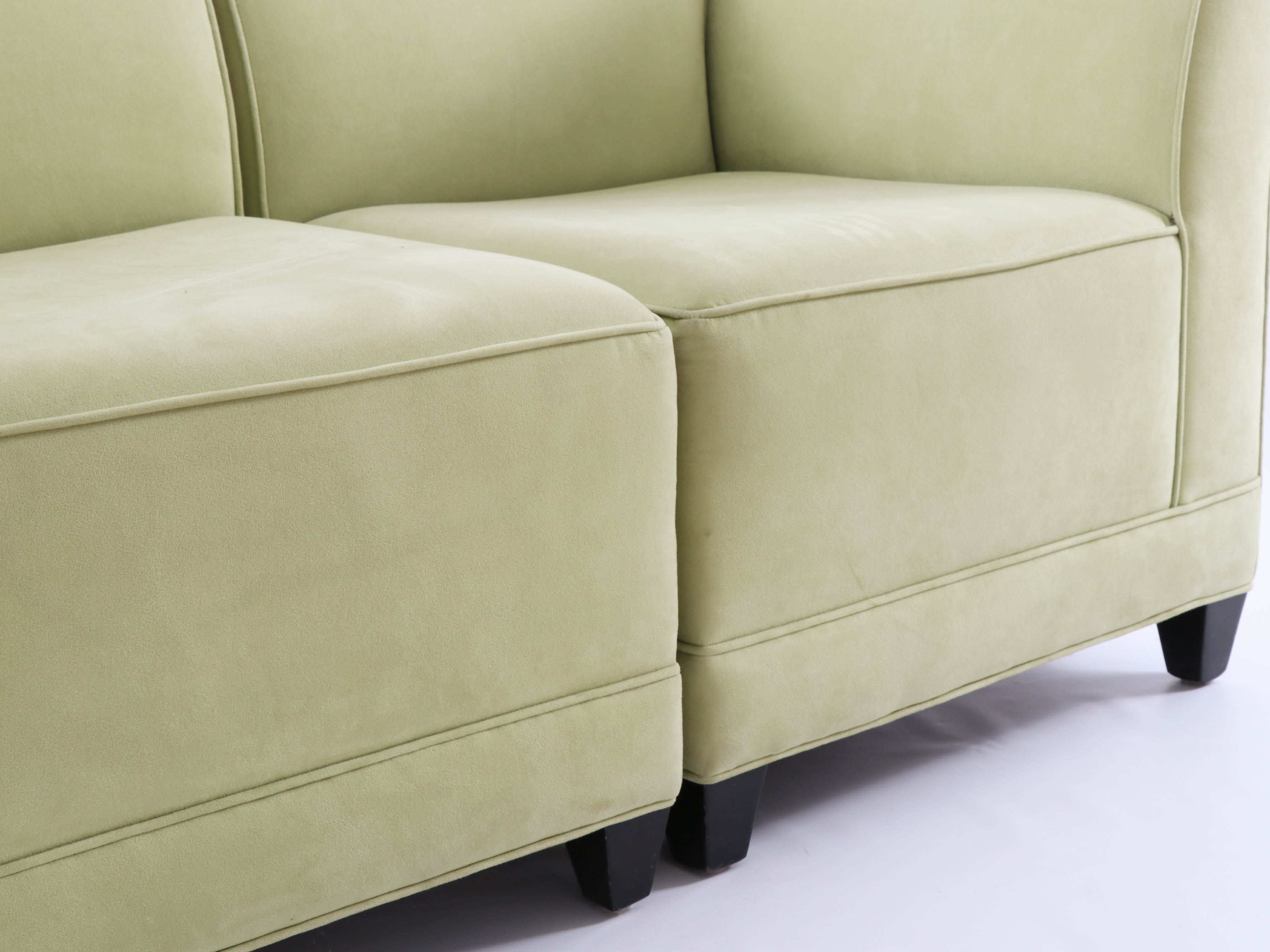 Modern Todd Hase Celery Green Microfiber Modular Loveseat