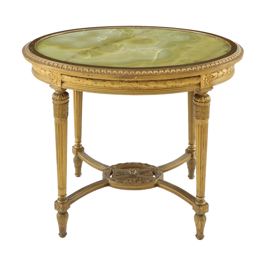 Louis XVI Style Giltwood and Onyx Top Side Table, Early to Mid 20th Century