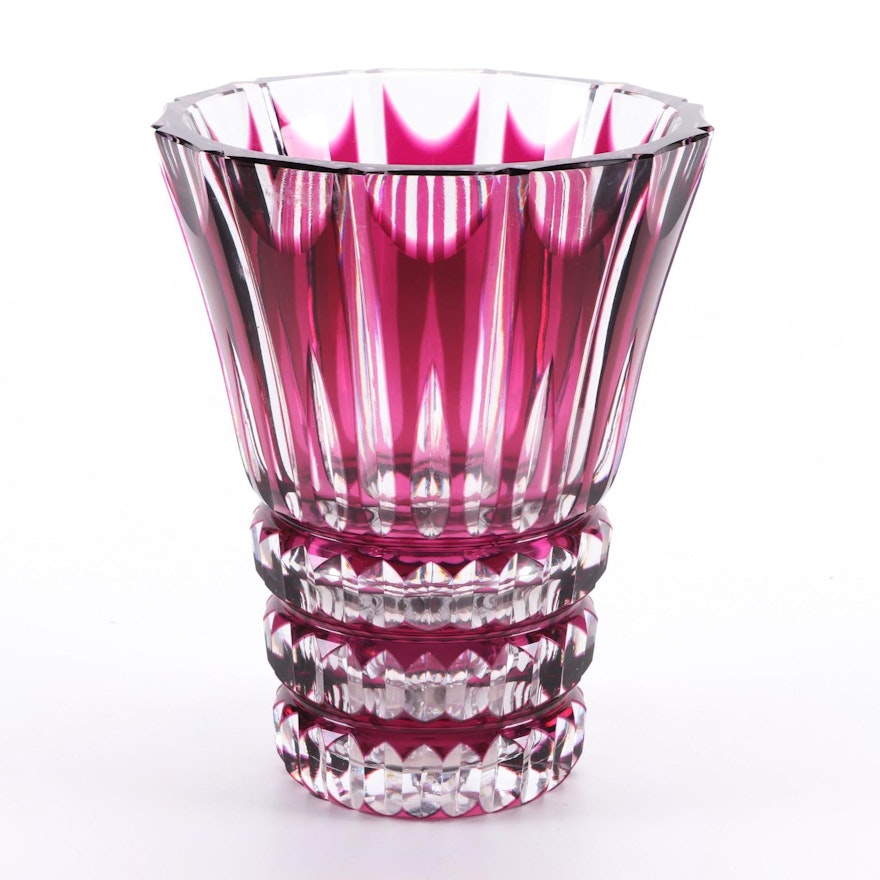 St. Louis Cranberry and Clear Crystal Trumpet Vase