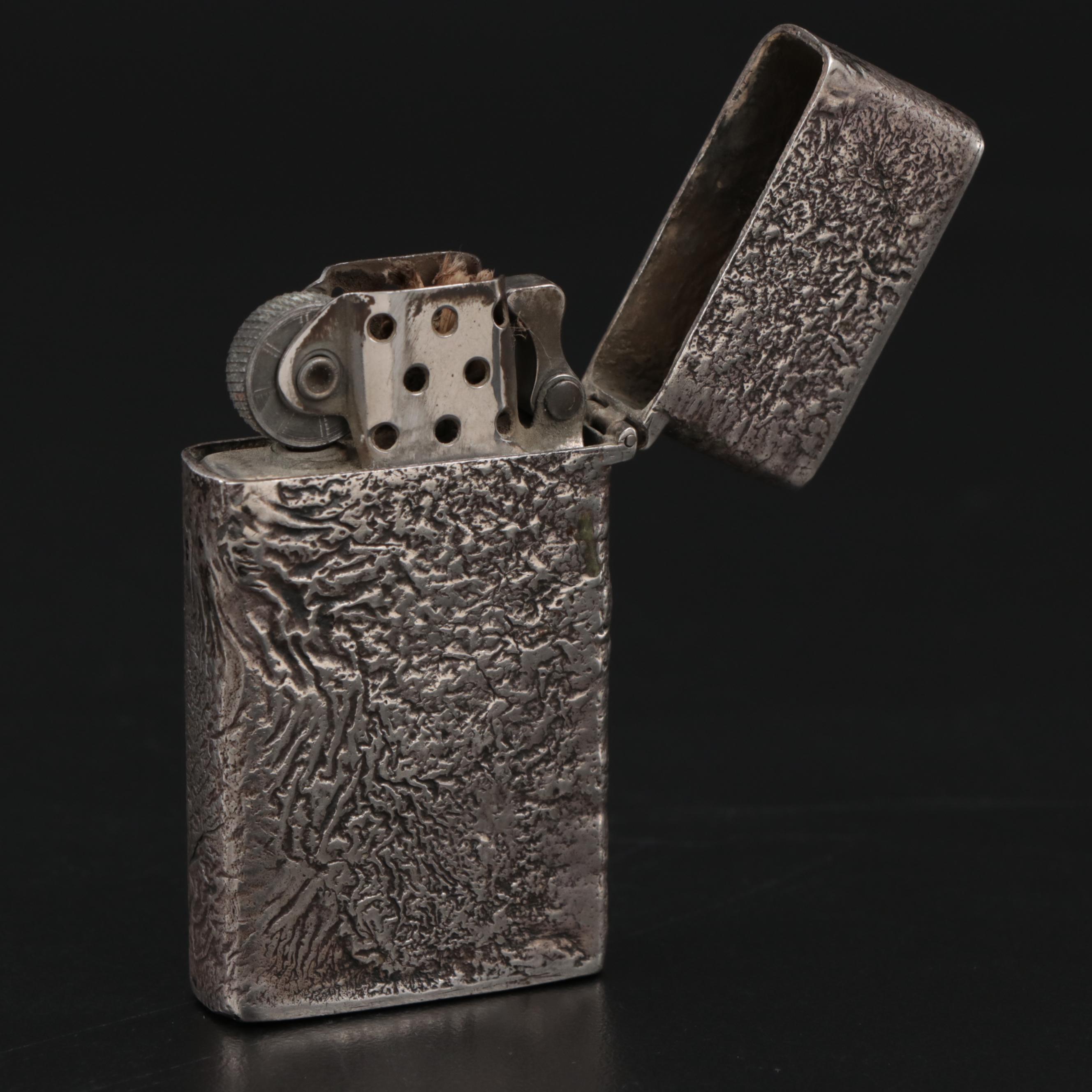 Italian Brutalist Sterling Silver Cigarette Lighter Cover for Tiffany & Co.