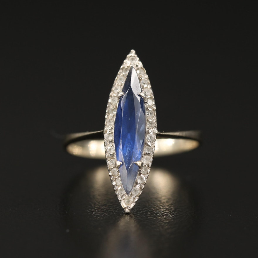 Art Deco 18K Sapphire and Spinel Navette Ring