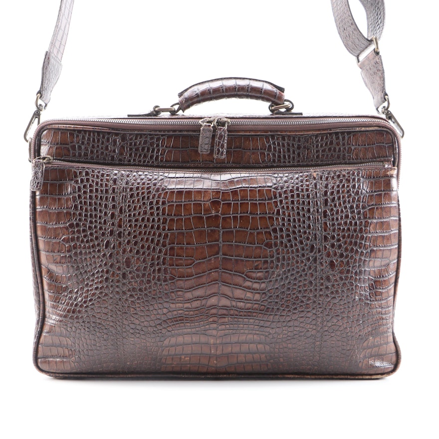 Moore & Giles Travel Briefcase in Brown "Sophistigator" Embossed Leather