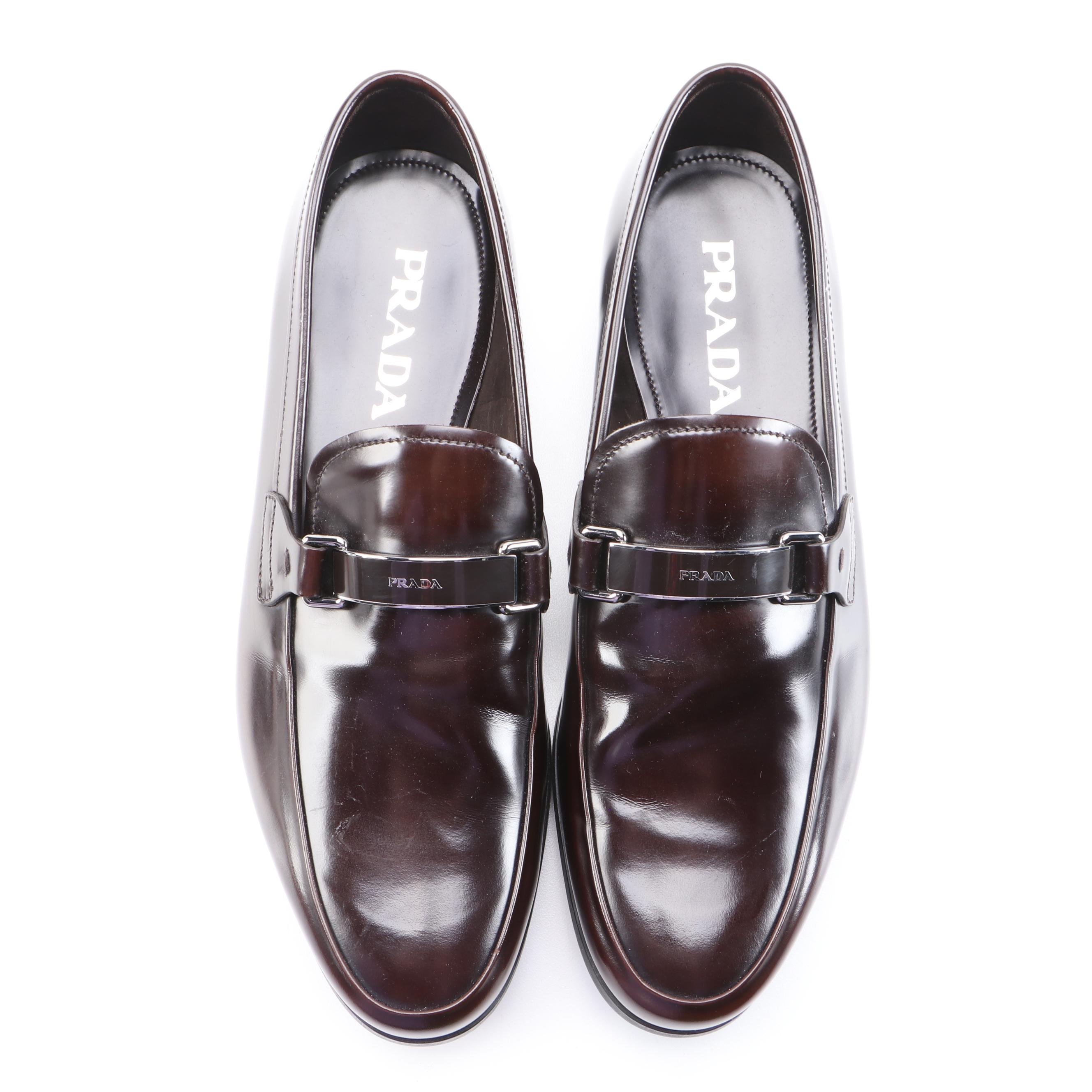 Men's Prada Dark Brown and Black Logo Plaque Loafers