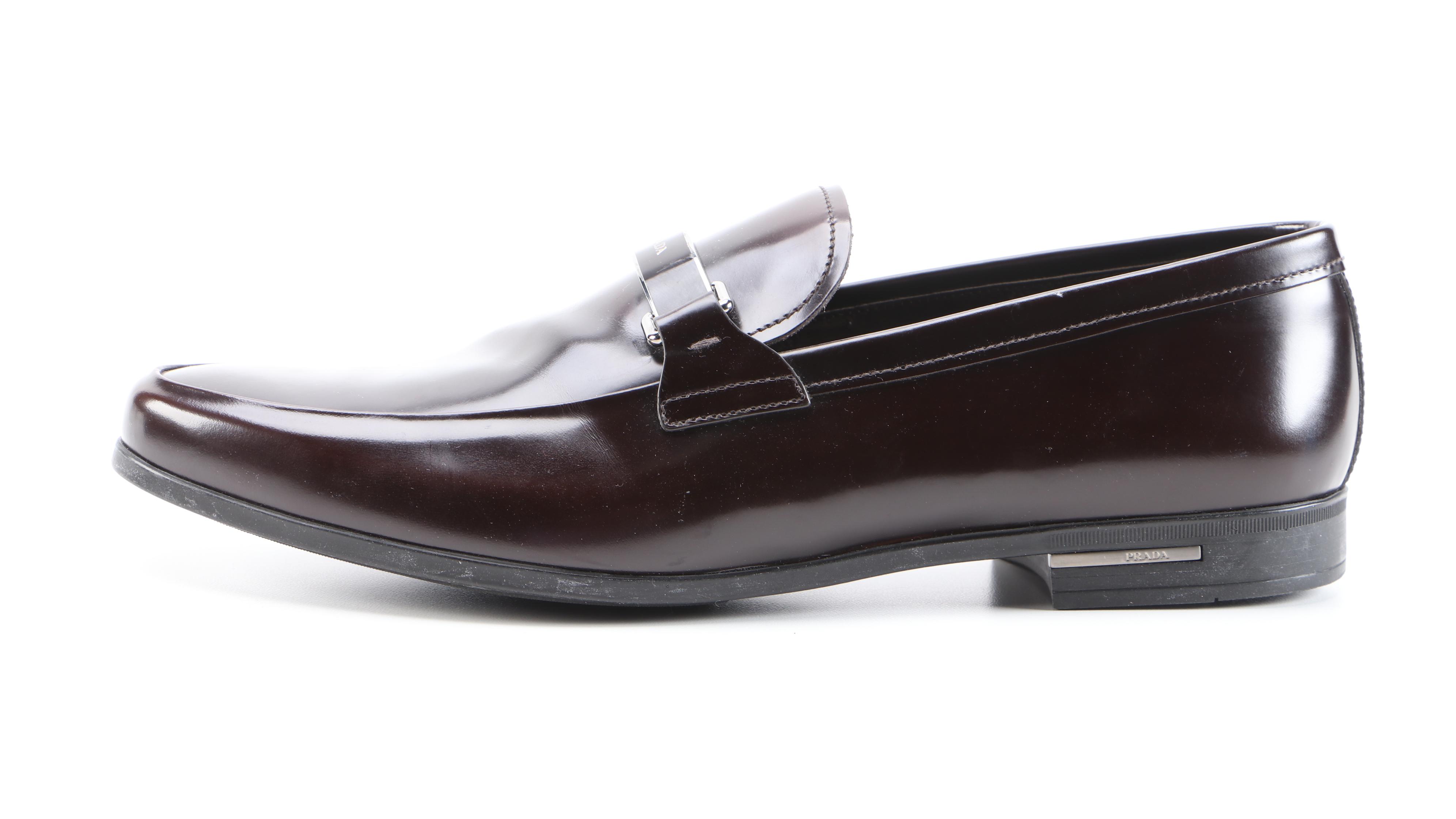 Men's Prada Dark Brown and Black Logo Plaque Loafers