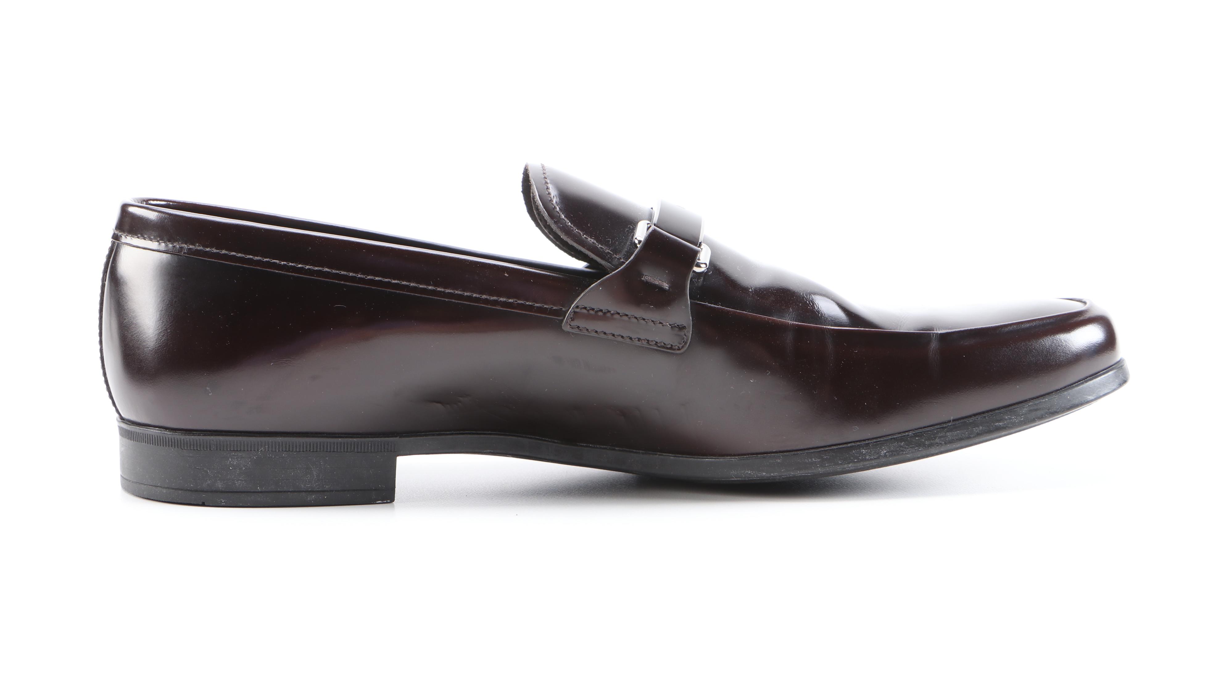 Men's Prada Dark Brown and Black Logo Plaque Loafers