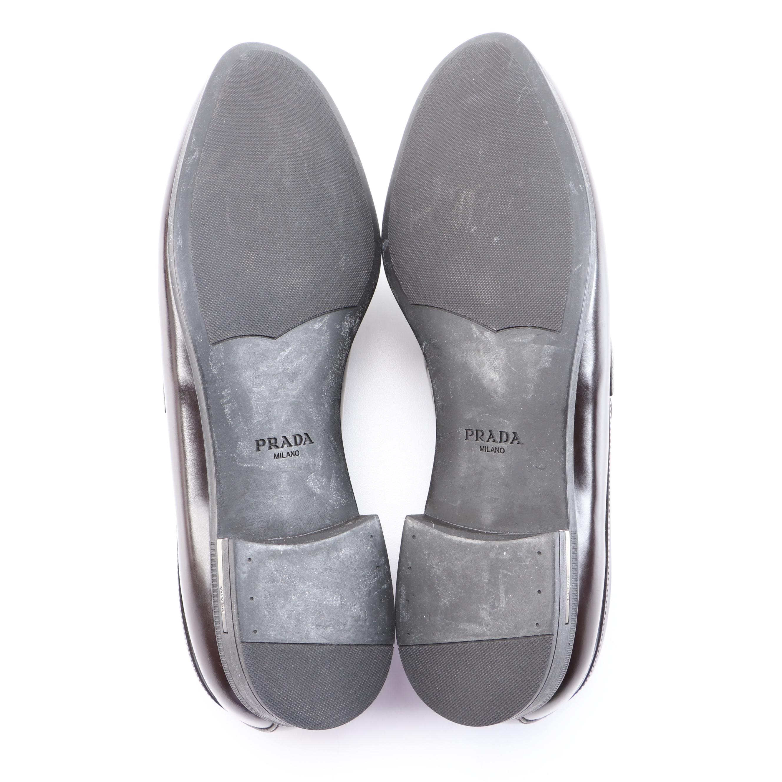 Men's Prada Dark Brown and Black Logo Plaque Loafers
