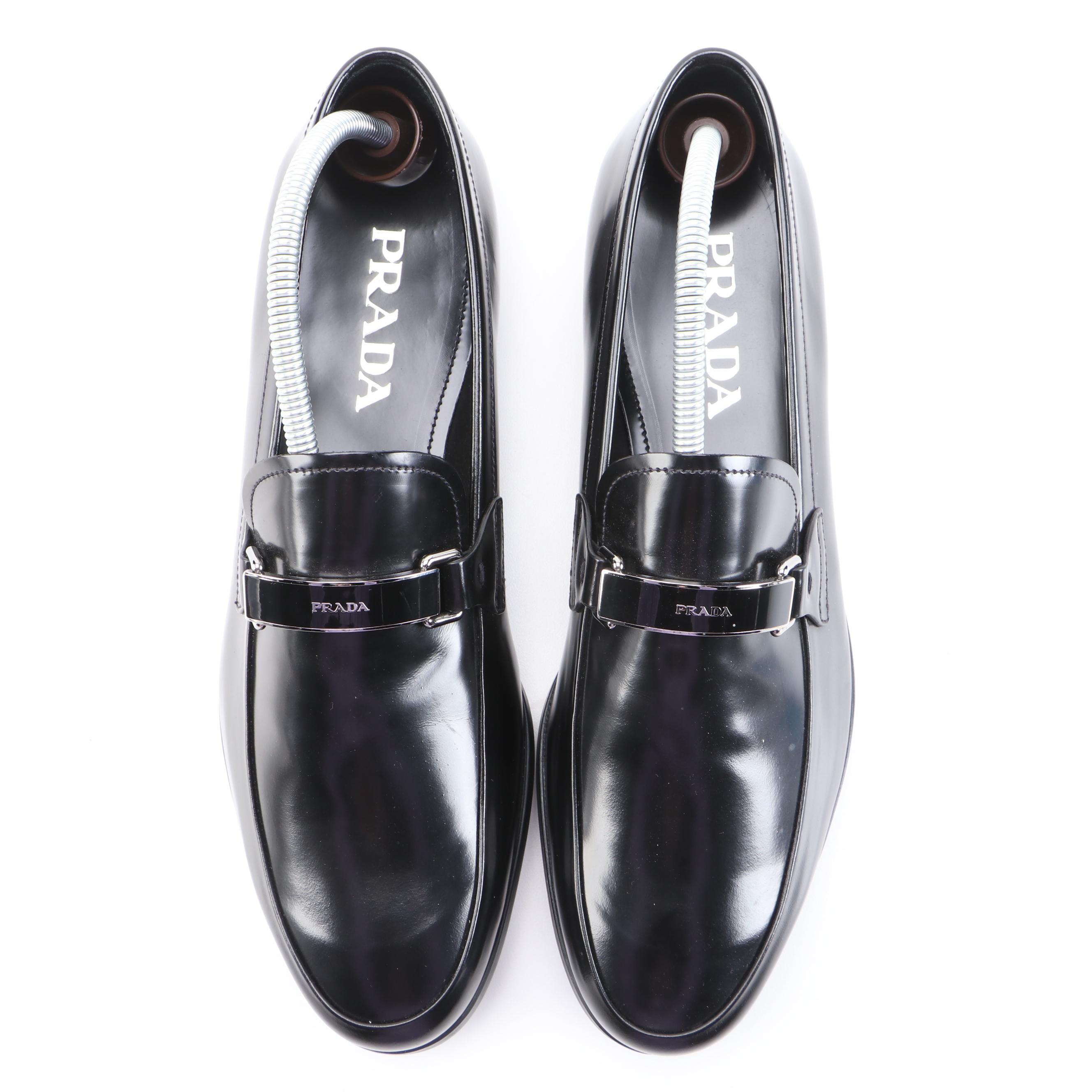 Men's Prada Dark Brown and Black Logo Plaque Loafers