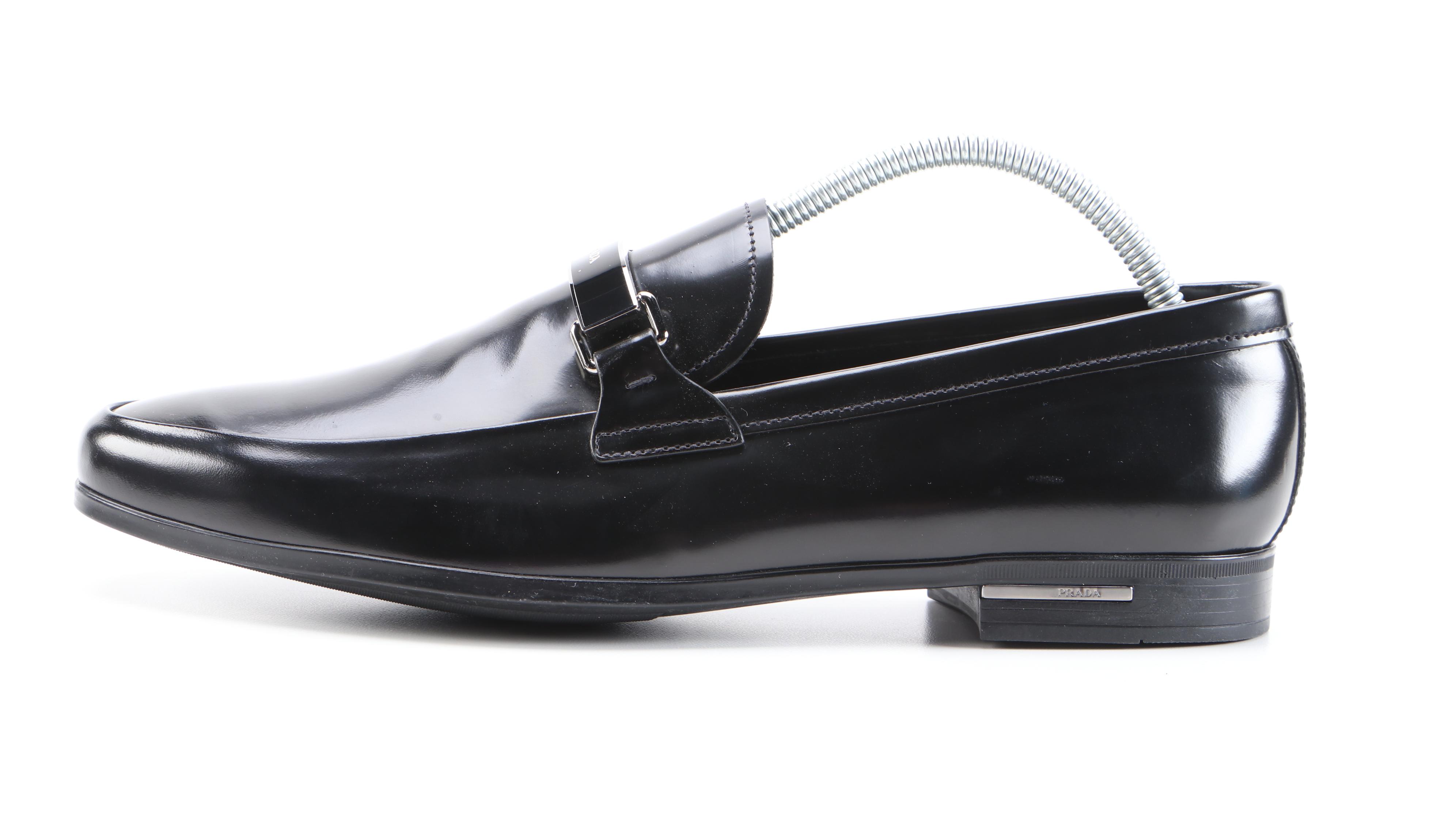 Men's Prada Dark Brown and Black Logo Plaque Loafers