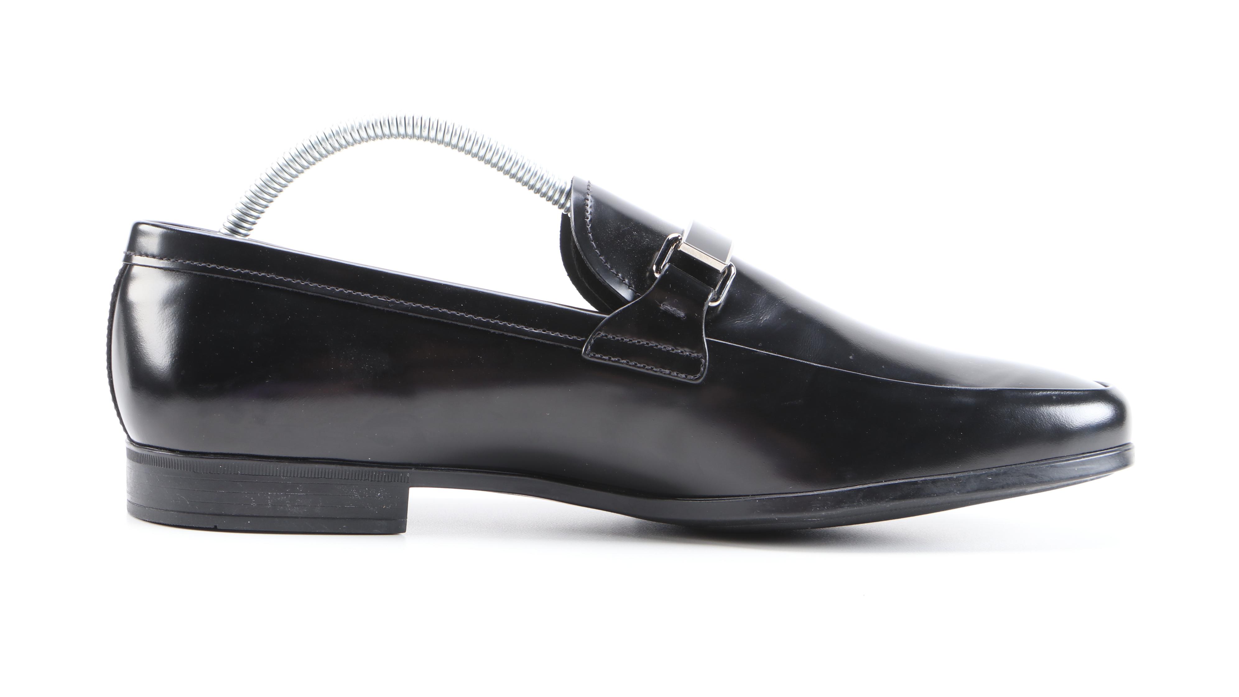 Men's Prada Dark Brown and Black Logo Plaque Loafers