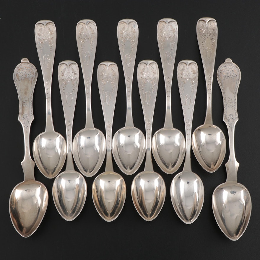 Duhme & Co. Sterling Silver Five o'clock Teaspoons, Mid to Late 19th Century