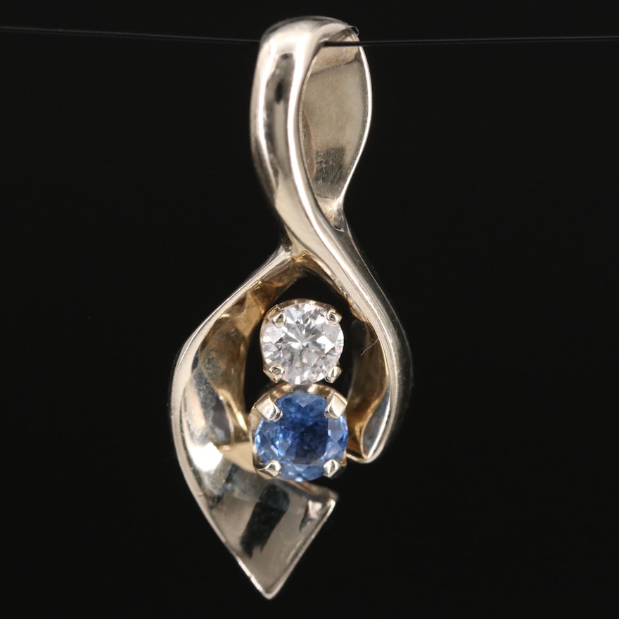 14K Diamond and Sapphire Twist Pendant